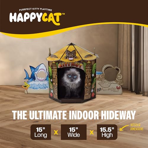 Casa rascador para gatos HappyCat Tiki Hut de cartón tropical miniatura 5