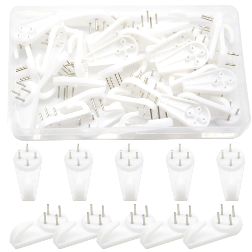 Yosawo White 30 Pieces Picture Hooks Non-Trace Plastic Hardwall Hanger(39Mm/Sl)