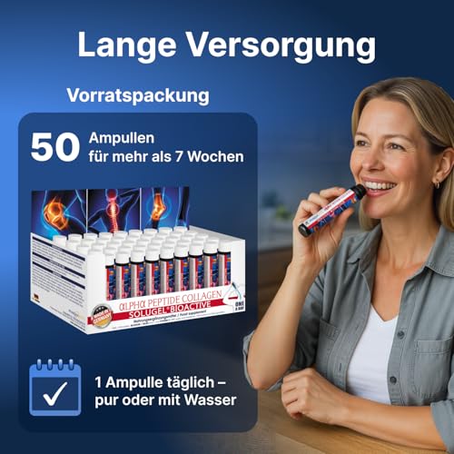 PharmaVital Alpha Peptide Collagen Trinkampullen (50 Stück) – 10.000mg Kollagenhydrolysat SOLUGEL(R), Vitamin C Selen Hagebutte, Premium, mit bioaktiven Peptiden für Knochen Gelenke Haut 6