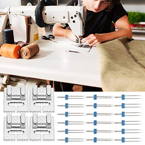 Set 18 agujas dobles gemelas y 4 pies prensatelas para máquina de coser miniatura 5