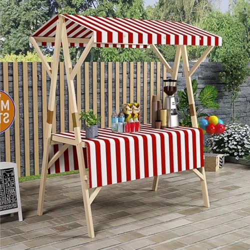 Présentoir de marché pliable bois avec auvent rouge pour kiosque extérieur