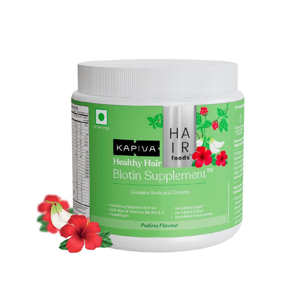 Kapiva Healthy Hair Biotin Supplement Powder(200g) - AYURVEDIC HERBS with 10,000 mcg Biotin for Healthy Hair | Pudina Flavour