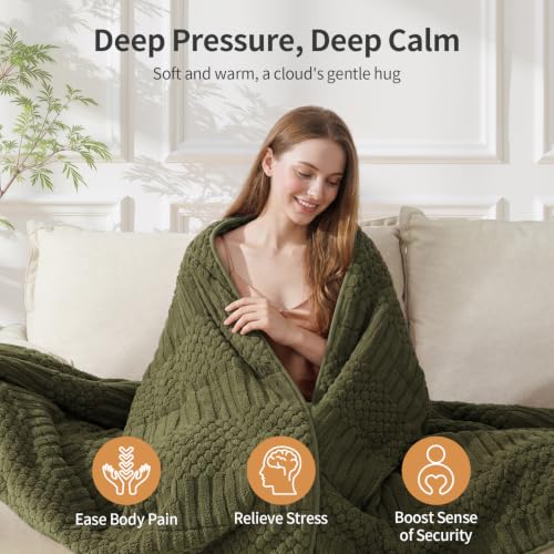 Image of Uttermara Weighted Blankets for Adults Queen Size, 15lbs 60x80 inches | Soft Plush Fleece; Warm Cozy Sherpa; Machine Washable; Filled with Glass Beads; Heavy Throw for Sleep and Calm; Army Green