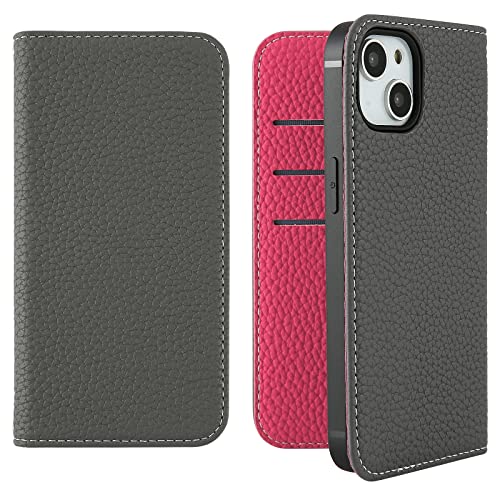 HanaRo iPhone14 用 ケース スマホケース 手帳型ケース カード収納 くすみカラー 携帯ケース ﾀﾞｰｸｸﾞﾚｰ×ﾃﾞｨｰﾌﾟﾋﾟﾝｸ