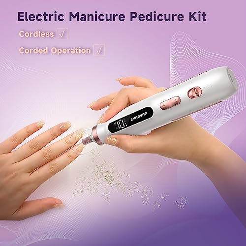 Electric Nail Drill, Electric Nail File for Acrylic Gel Dip Powder Nails,Professional Manicure and Pedicure Kit,10 Speeds Nail Care Set for Grinder Sander Trimmer Buffer(White)
