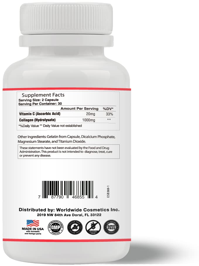 Eternal- Colageno Hidrolizado Con Vitamina C - Colageno Natural para La Cara Y Piel- 60 capsulas