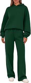 2 Piece Sets for Women Lounge Hoodie Sweatsuit Loose Wide Leg Sweatpants Travel Airport Outfits Greens M