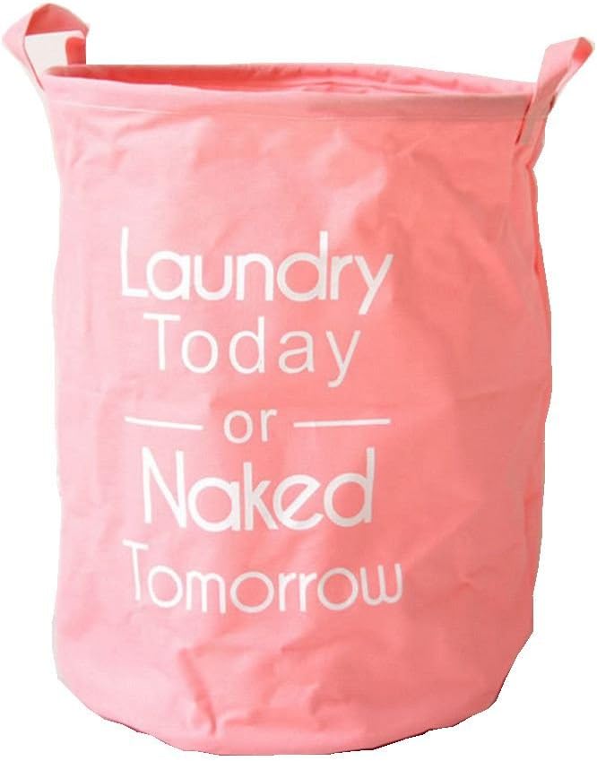 Aiyani Cotton Linen Quote Series Fodable Large Pink Storage Laundry Basket/ Nursery Hamper - LAUNDRY TODAY OR NAKED TOMORROW!