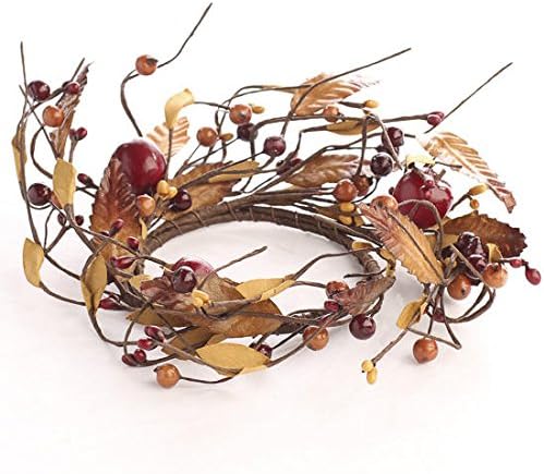 Anillo de vela Berry & Crab Apple-(6 piezas) envuelto a mano con mezcla de frutos artificiales de colores y mini anillo de vela de manzana de