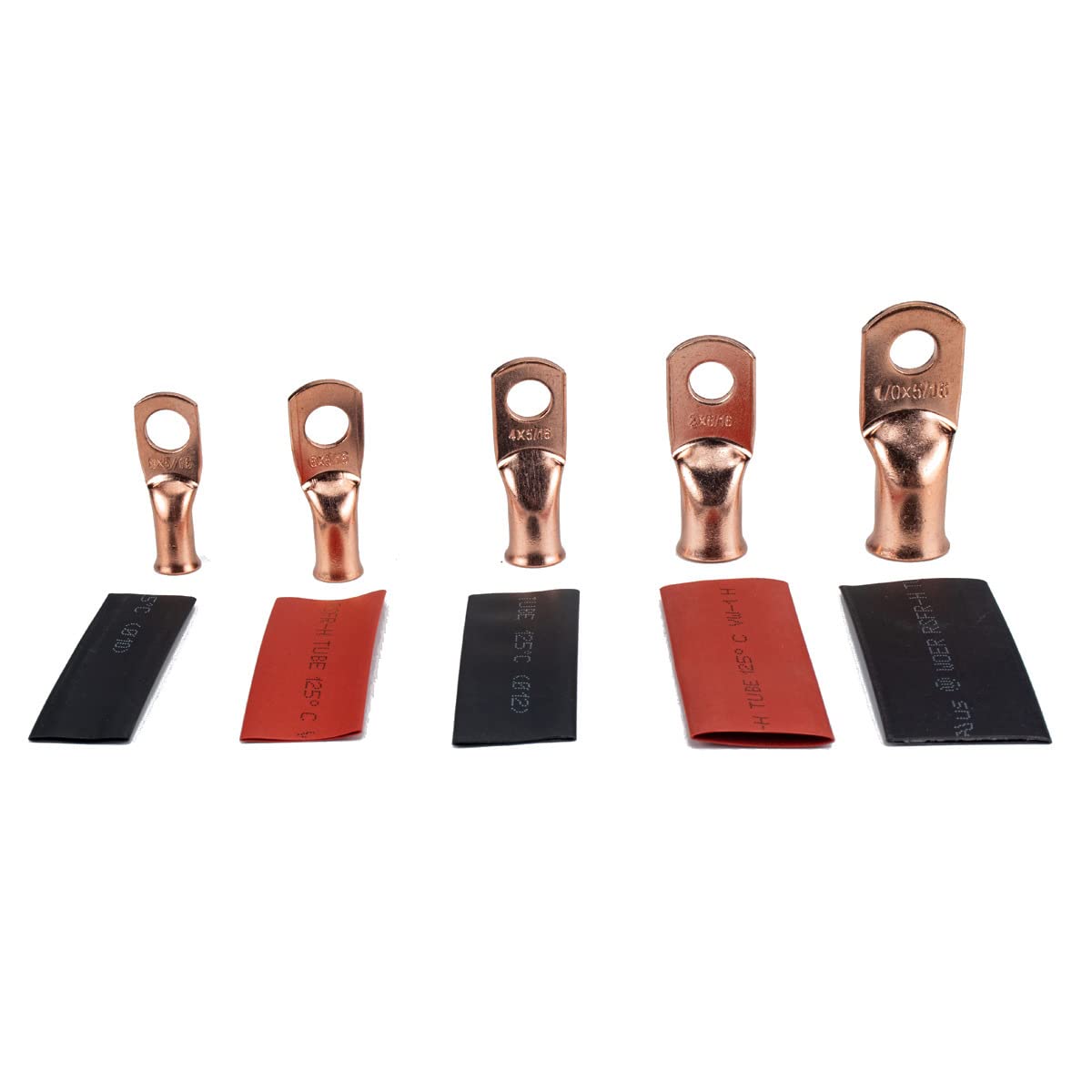 MACHSWON 44 piezas de 5 tamaños de conector rápido conjunto de terminales AWG T2 cobre prensado en frío terminal de cobre nariz de cobre con tubo termorretráctil
