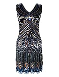 KAYAMIYA Women's 20s Beaded Peacock Pattern Fringe Gatsby Flapper Dress S Blue