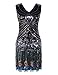 KAYAMIYA Women's 20s Beaded Peacock Pattern Fringe Gatsby Flapper Dress S Blue