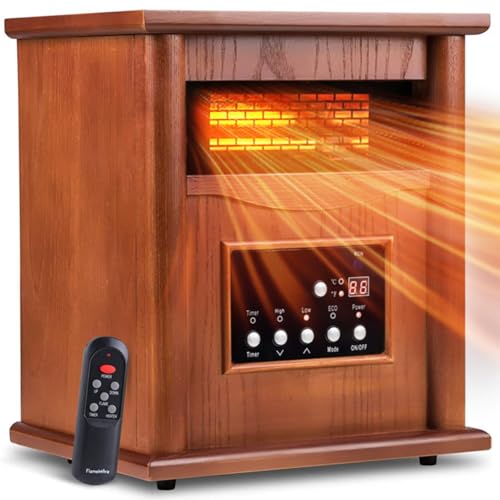 LifePlus Electric Infrared Space Heaters for Indoor Use, 1500W Box Space Heater with Wood Frame, Remote Control 12H Timer and 3 Heating Mode, Multiple Security Protections, for Living Room Home Office
