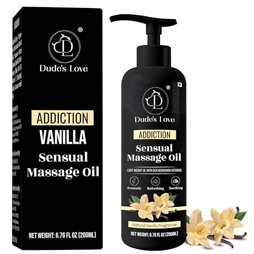 Dude's Love - Biologico - Olio da massaggio sensuale afrodisiaco commestibile alla vaniglia per coppia-Leccabile|per momenti sessuali intimi - Vaniglia naturale e gelsomino con olio di cocco - 200 ML