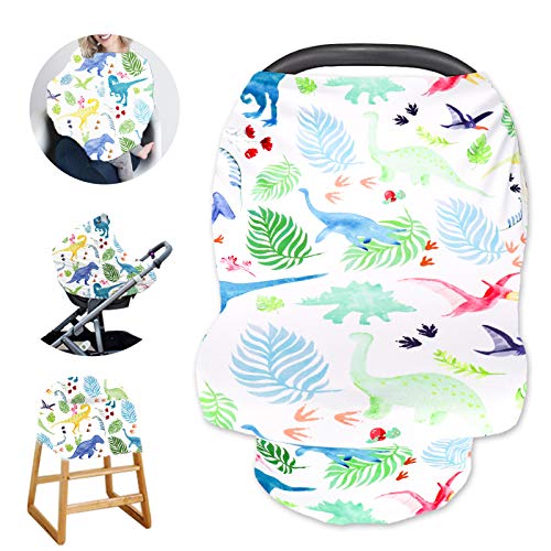 Dinosaur Baby Car Seat Cover For Boys And Girls, Multiuse Carseat Canopy For Newborn, Mom Nursing Breastfeeding Covers, White Shopping Cart/High Chair/Stroller Covers,Infinity Scarf,Car Seat Canopies #TOP15