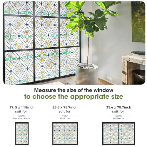 Image of SUNBABY Stained Glass Window Film:301,3D Decorative Window Privacy Film,Window Decals,Non-Adhesive Heat Control Anti UV Vinyl Static Clings,17.1 x 118 Inches