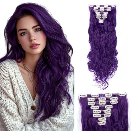 S-noilite 24 Inches Long Curly Full Head Clip in Synthetic Hair Extensions 8pcs 170g (24