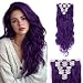 S-noilite 24 Inches Long Curly Full Head Clip in Synthetic Hair Extensions 8pcs 170g (24"-Curly, Black Purple)