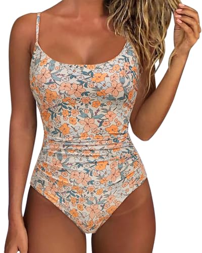 SUUKSESS Women One Piece Swimsuit Slimming Tummy Control Swimwear Bathing Suit(Yellow Floral Medium)