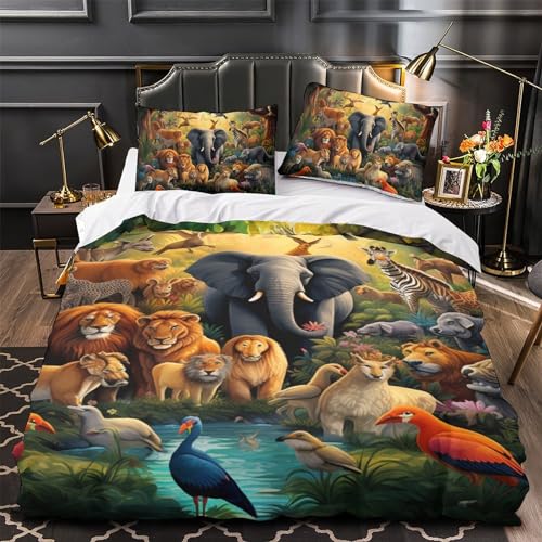 Housse de couette fermeture éclair jungle pour lit simple microfibre