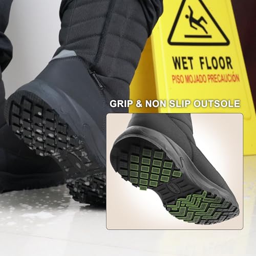 Image of Men's Winter Waterproof Snow Boots Non-Slip Work Boots Warm Slip On Mid-Calf Booties Lightweight Outdoor Athletic Diabetic Boots