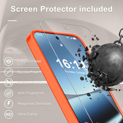 Image of for Google Pixel 10a Case, Matte Magnetic Phone Cover [with 1 Screen Protector] [Support for MagSafe] [Shockproof Military Grade Protection] Translucent Frosted Back, Orange
