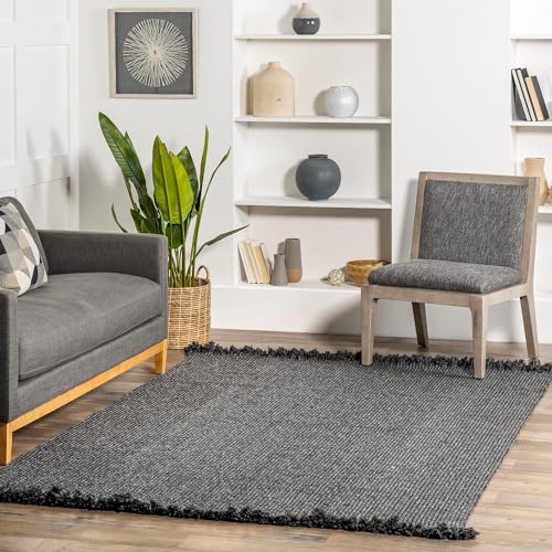Image of Handwoven Natural Rectangular Cotton Fibres, Braided Reversible Jute and Cotton Round Rug /Carpet for Bedroom Living /Dining Room (1.5 x 6 feet, Charcol)