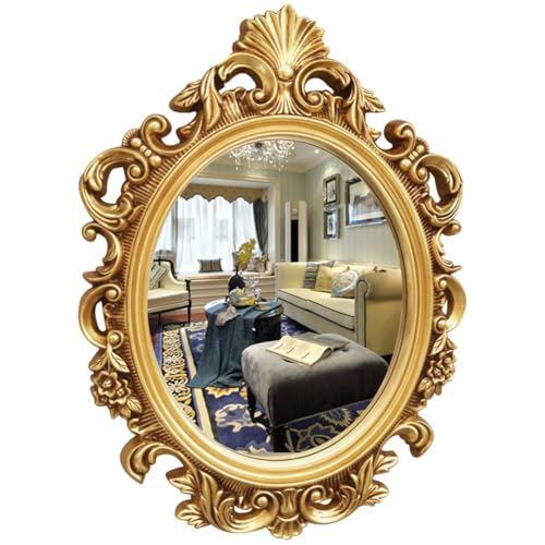 Miroir ovale baroque doré style antique 75x55 cm orné de sculptures