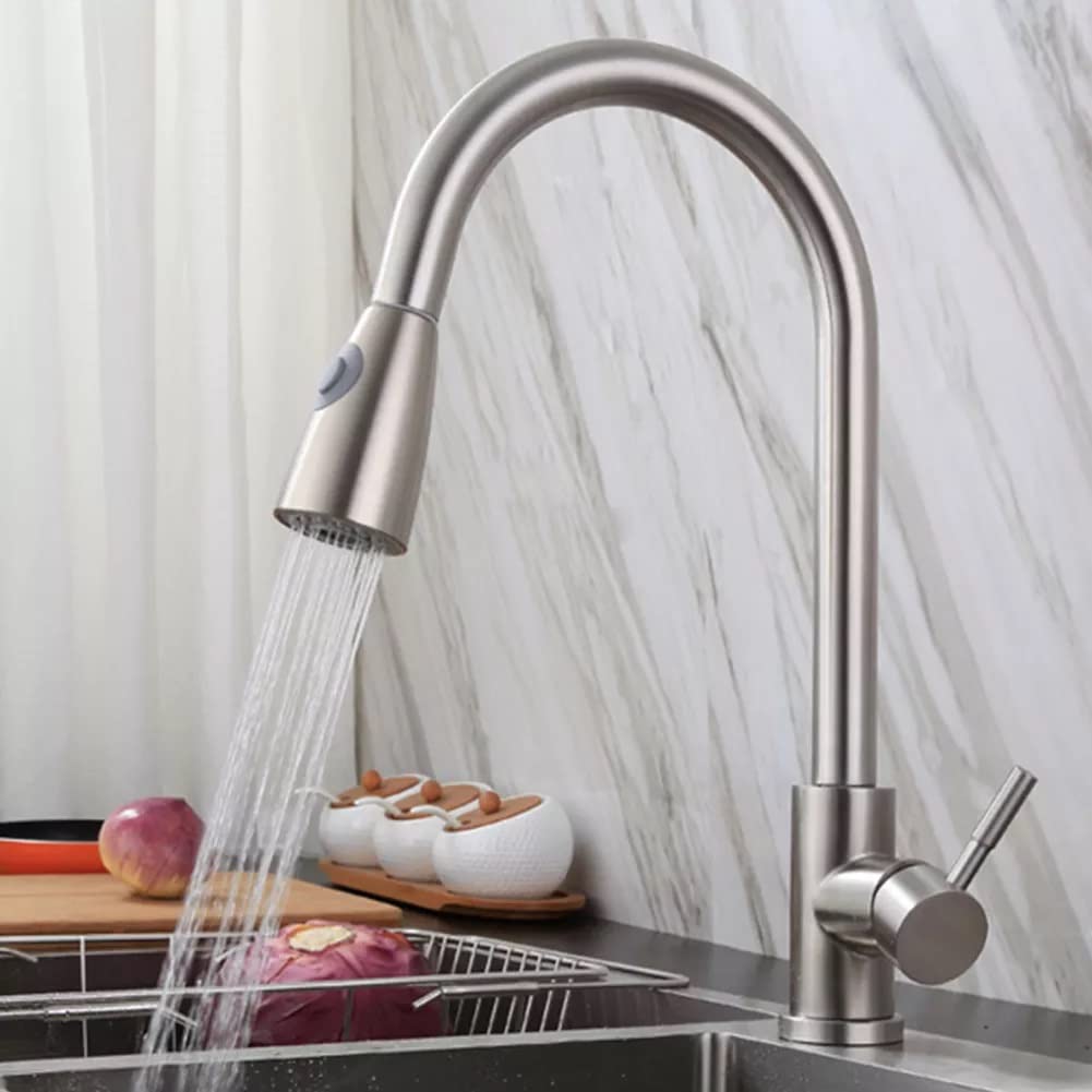 InArt Single Lever Kitchen Sink Mixer 360° Kitchen Faucet Black Color Finish, Stainless Steel (Brushed Chrome 4)-image-46