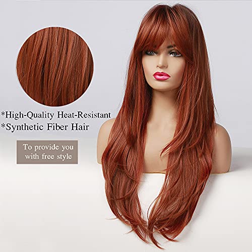 OUFEI Long Straight Auburn Layered Natural Synthetic Hair Wigs for Women with Dark Roots for Daily Party Use-24 Inches - Image 3