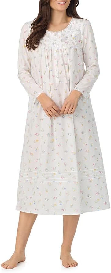 Eileen West Sleepwear & Loungewear for Women - Poetic Woven Lawn Collection - 100% Cotton Longsleeve Full-Length Nightgown