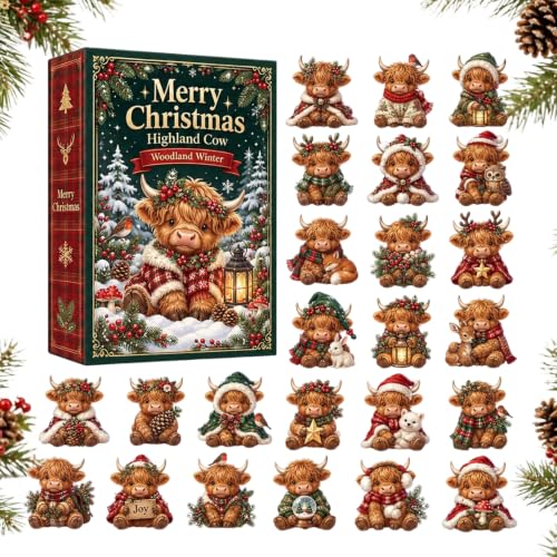 Highland Cow Advent Calendar, 24 Days 2D Acrylic Christmas Countdown，#D - image 1