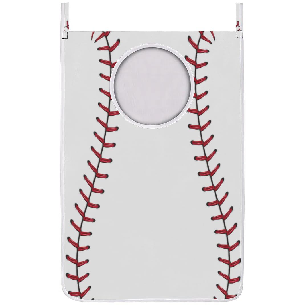 Baseball Hanging Laundry Hamper Bag Foldable Wall Laundry Basket Hanging Clothes Bathroom Storage Organization Door Hamper with Stainless Steel Hooks