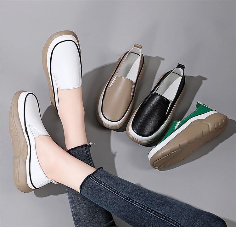 Women Fashion Platform Loafers, Super Soft Flats Leather Casual Shoes Non-Slip Thick Sole Slip-On Walking Sneakers3