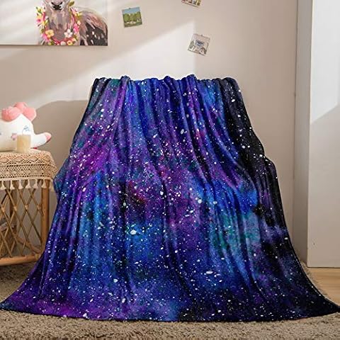 Galaxy Blanket Blue Purple Starry Sky Throw Blanket Kids Flannel Fleece Blankets Soft Warm Bed Blanket for Kids Teen Adults(Blue, Throw(50"x60")) Cover