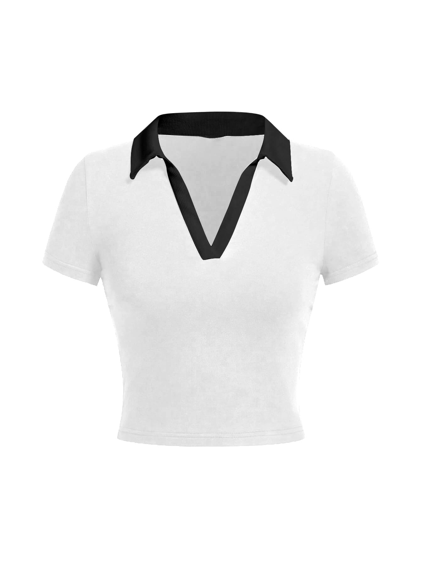 avanova Women Polo Collared V Neck Tee Shirts Ringer Short Sleeve Crop Tops-picture-16