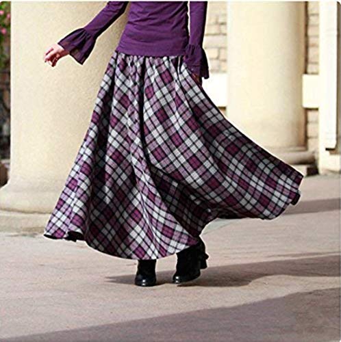 Women's Thick Vintage Plaid Pleated Skirt Autumn Winter Long Skirts3
