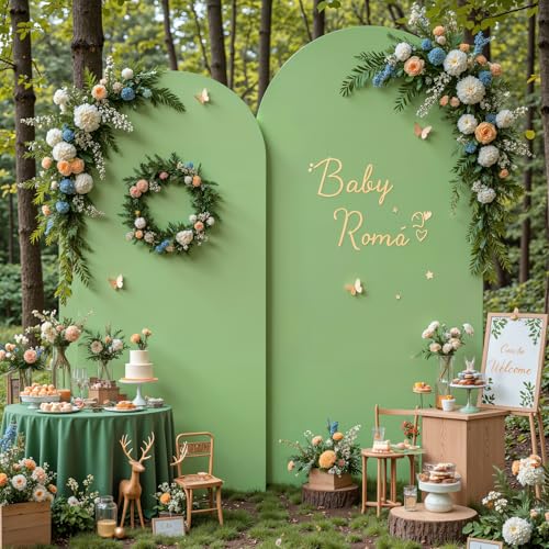 Sage Green Arch Backdrop Cover 7.2FT 6FT Wedding Arch Covers Spandex Fitted Fabric Backdrop Curtains Double-Layer Wrinkle Free Arch Covers Stretchy Backdrop for Party Baby Shower Birthday Decoration by Tao-Ge - Used condition - US$19.62