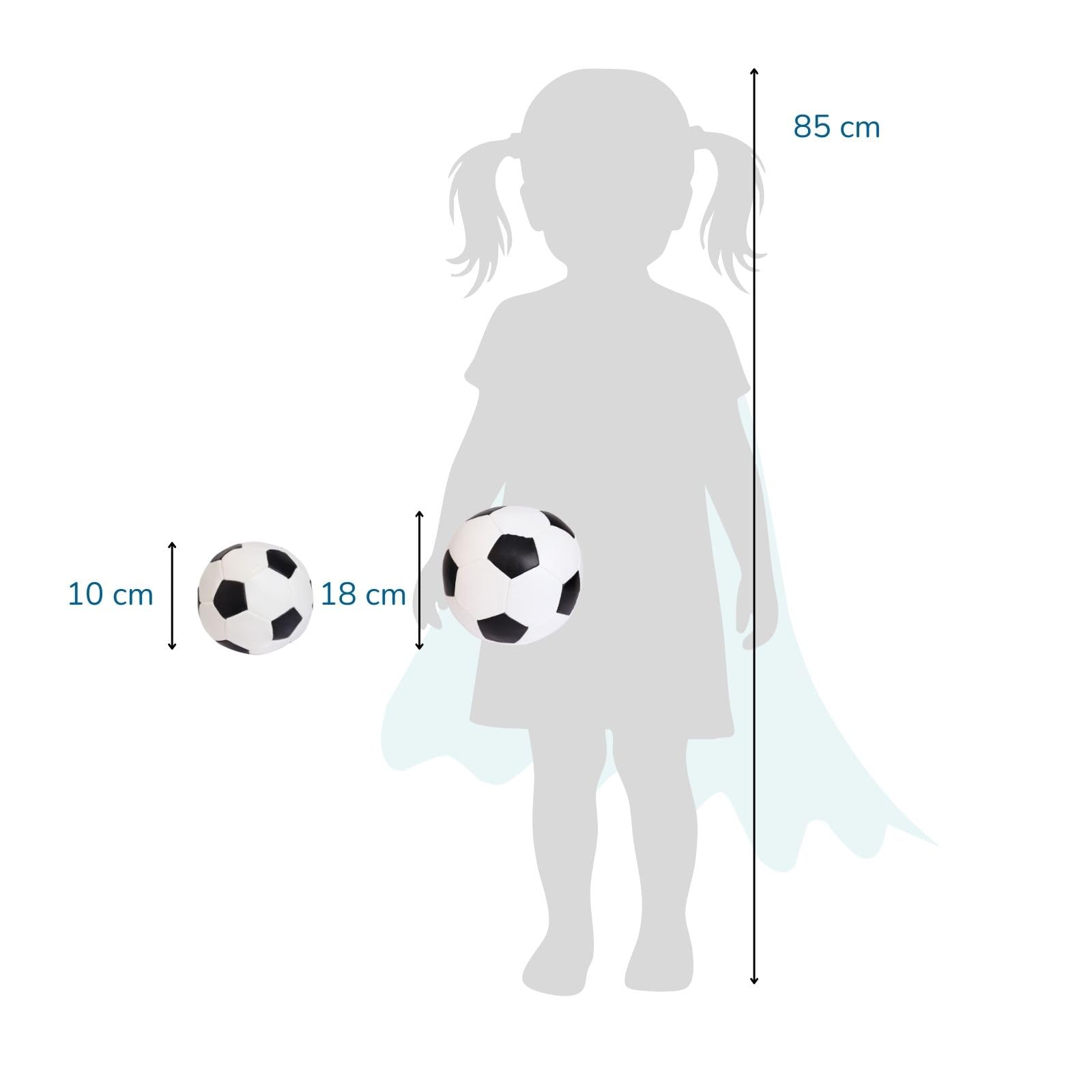alldoro 68703 Softball 2er Set, Ø 10 cm & 18 cm, weiche Schaumstoff-Fußbälle für Kinder ab 0 Jahren, weiß/schwarzes Bälle-Duo für Indoor & Outdoor