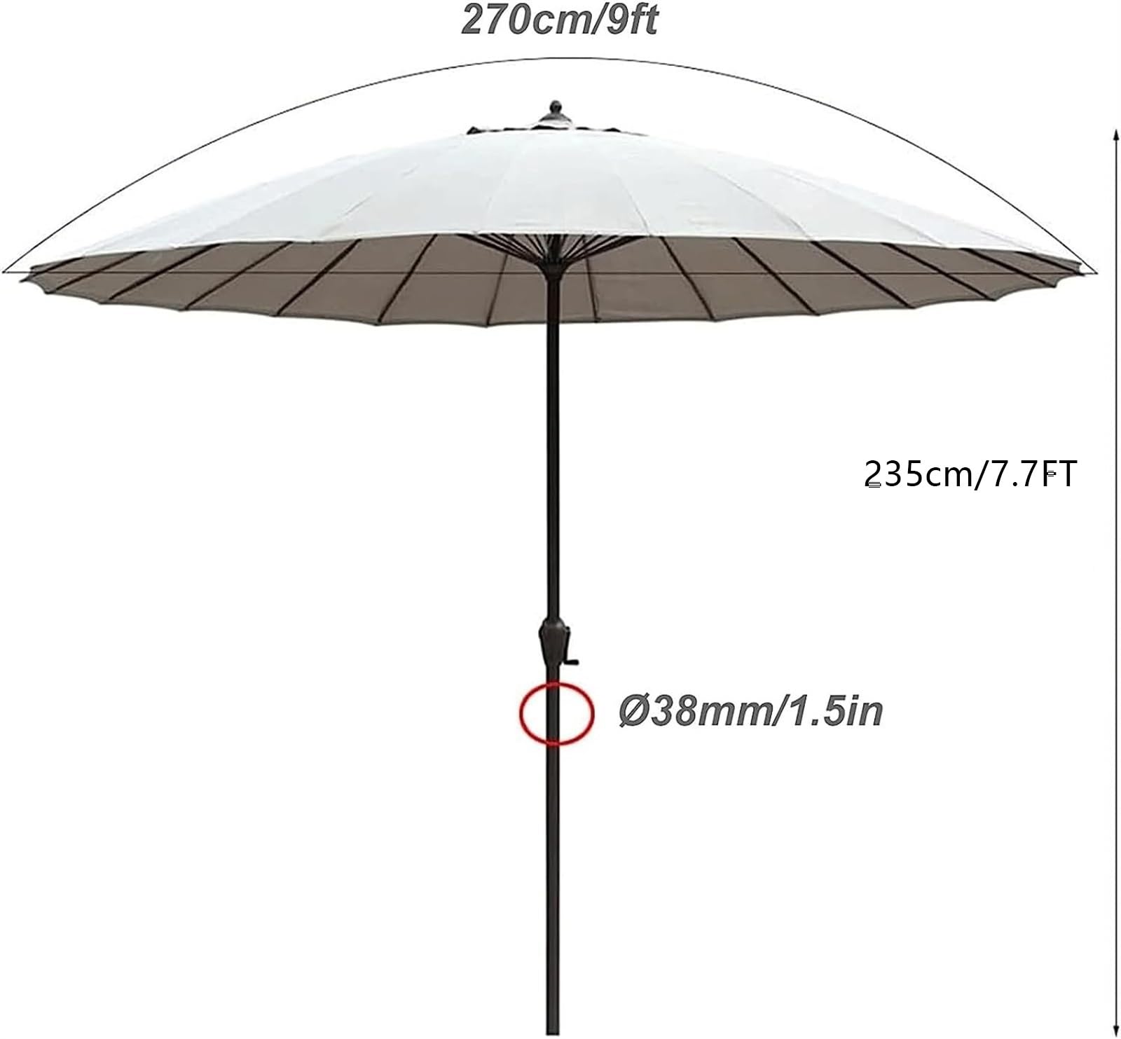 XYNSNDB Parasol Parasol ogrodowy Parasol targowy Parasol plażowy 8,8 stopy Okrągły parasol tarasowy z korbą i pochyleniem, 24 żebra Parasol zewnętrzny do ogrodu na podwórku Parasol zewnętrzny Parasol