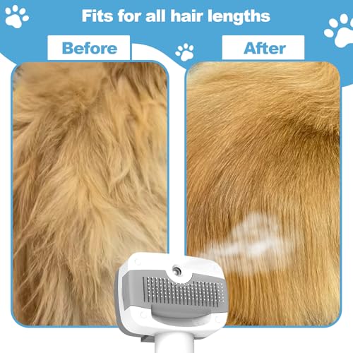 Image of 5 in 1 Pet Steam Brush for Dogs & Cats - Self Cleaning, 3 Pet Brush for Smoothing, Dematting, Thinning - Shedding, Grooming & Hair Removal, Includes Shampoo & Storage Case (7.2 inch-pinbrush)