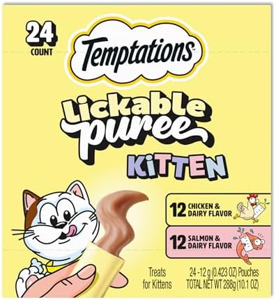 Temptations Puree Kitten Treats Lickable, Chicken and Salmon Vari...