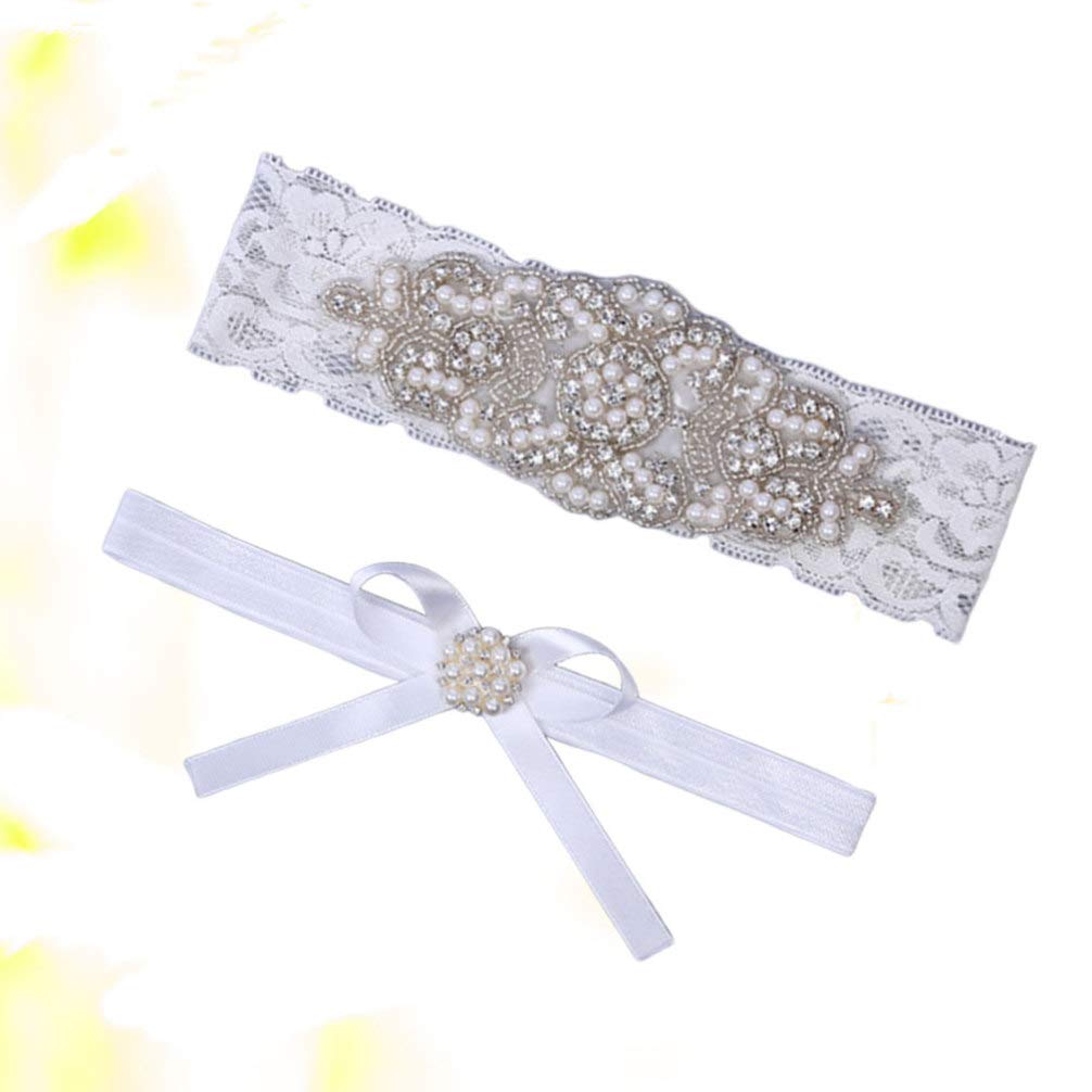 Pas 2 szt. Ślubne podwiązki koronkowe perły elastyczne Rhinestone ślubne pasy do pończoch ozdoby na nogi na ślub panny młodej