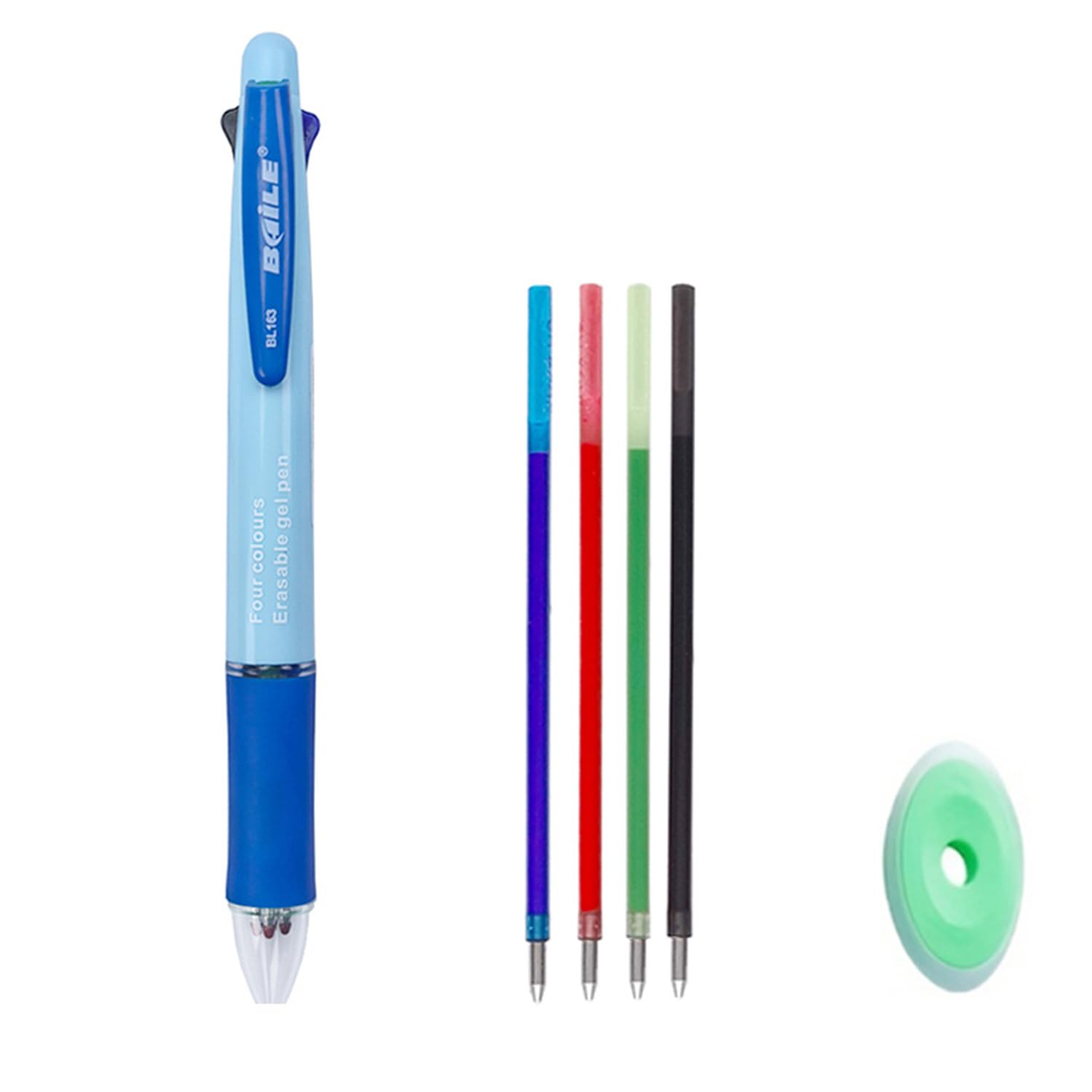 MROOFUL Bolígrafos borrables, bolígrafo multicolor 4 en 1, bolígrafo retráctil de 4 colores, bolígrafos de tinta multicolor de 0.5 mm para oficina, suministros escolares, estudiantes, niños, regalo