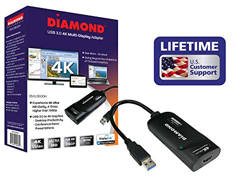 Diamond BVU5500H USB to HDMI 4K/2K  Video Graphics Adapter with Audio for Multiple Monitors ( 3840 X 2160 ) supports  Windows 10,8.1,8,7.