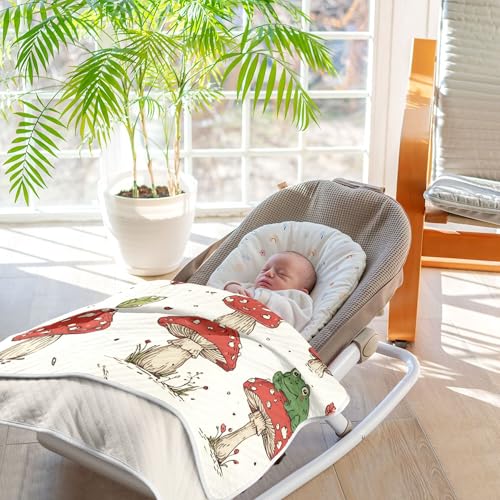 Image of Retro Frogs Mushrooms Baby Blankets Soft Warm Crib Stroller Blanket for Toddler Newborn Girls Boys 30x40in