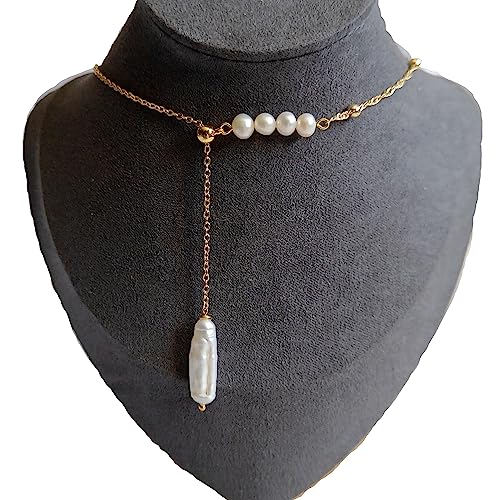 Collier Réglable Perles Baroques d'Eau Douce, Bijou Adaptable Sans Risque de Taille