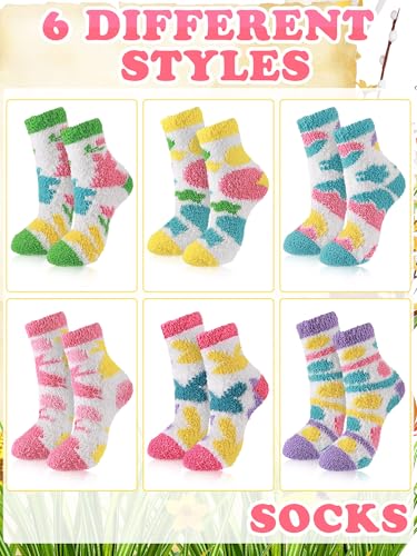 Image of Skicuff 6 Pairs Women Fuzzy Socks Bulk Slipper Warm Sleeping Crew Socks for Women Men Microfiber Soft Holiday Teacher Gifts