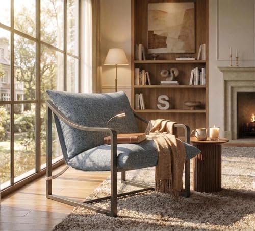 GarveeHome Sling Accent Chair Mid Century Modern Chair Sturdy Metal Frame with Removable Cushion Comfortable Armchair for Living Room Bedroom or Reading Nook Gray