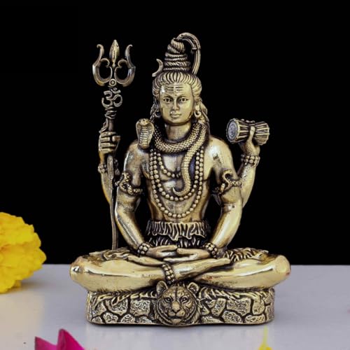 Image of Brass Lord Shiva Statue | 3 inch Shiv Padmasana Sitting Murti Hindu God Idol Figurine Perfect for Decoration Puja & Gifting Purpose Sculpture (Weight- 90gm)